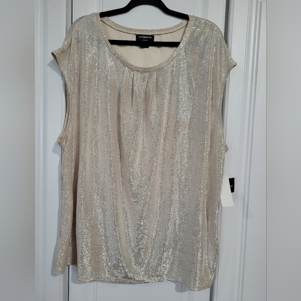 Liz Claiborn Career Women Champagne Top, Size 2X, Shimmer Sleeveless Top, New